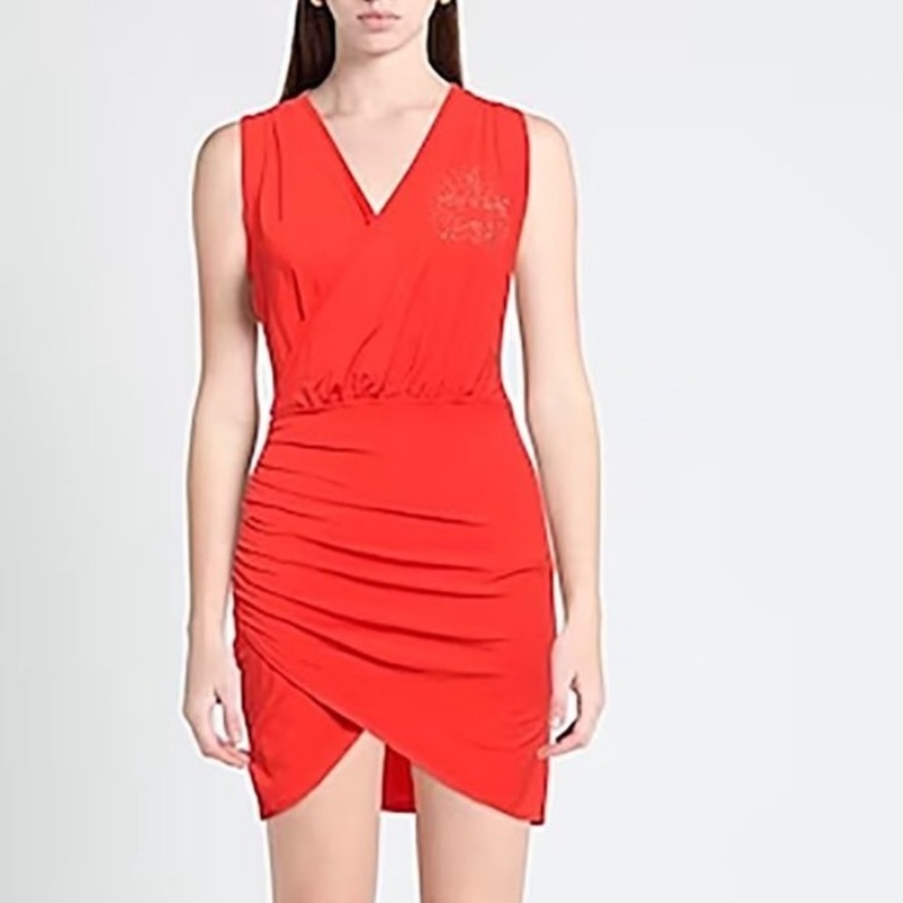 NWT Odi et Amo Cotton Faux Wrap Star Embellished Mini Dress Orange Sz 40